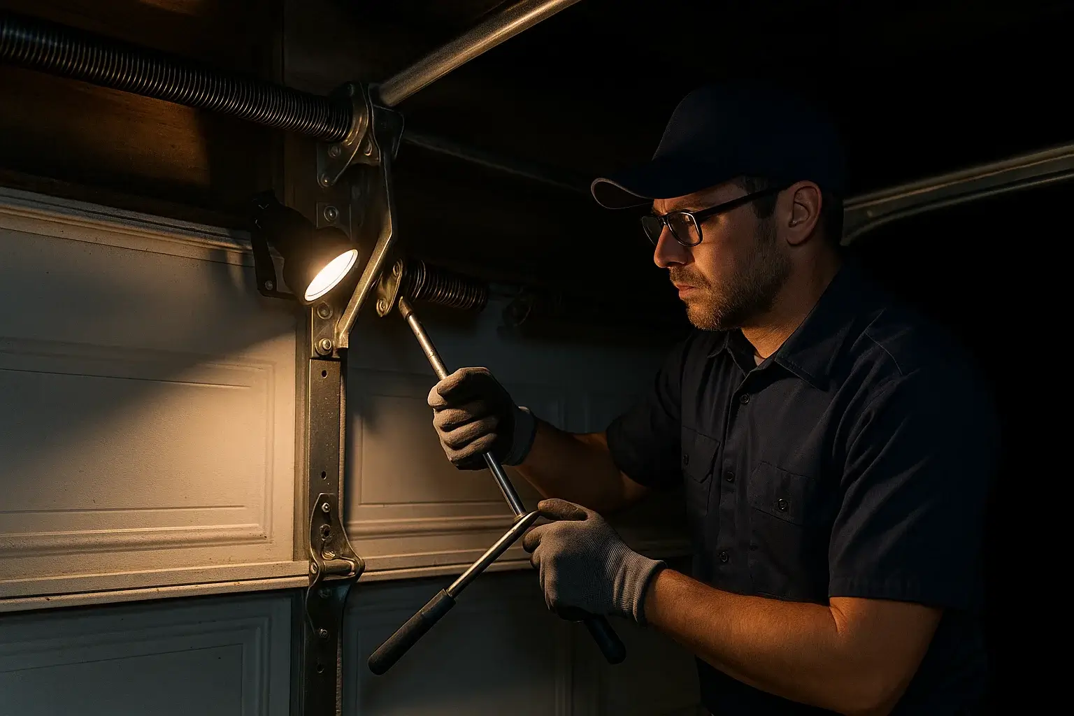Technician performing 24 hour emergency garage door repair in Westland MI