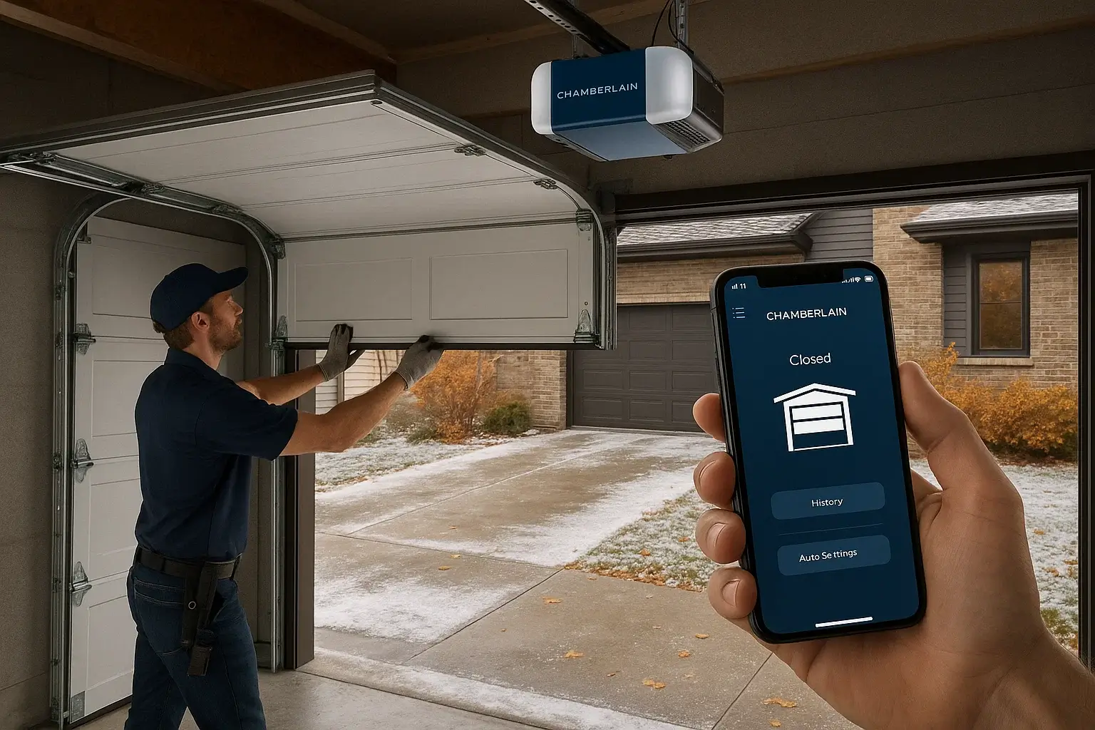 Chamberlain garage door installation and opener setup by Garage Door of Westland MI.