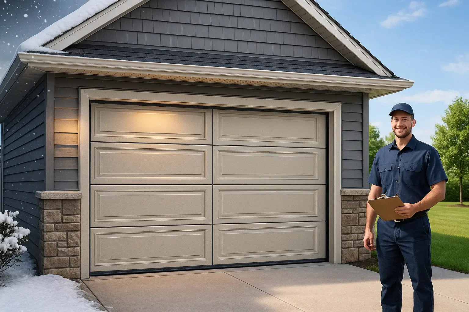 Energy efficient insulated garage door installation by Garage Door of Westland MI for year-round energy savings.