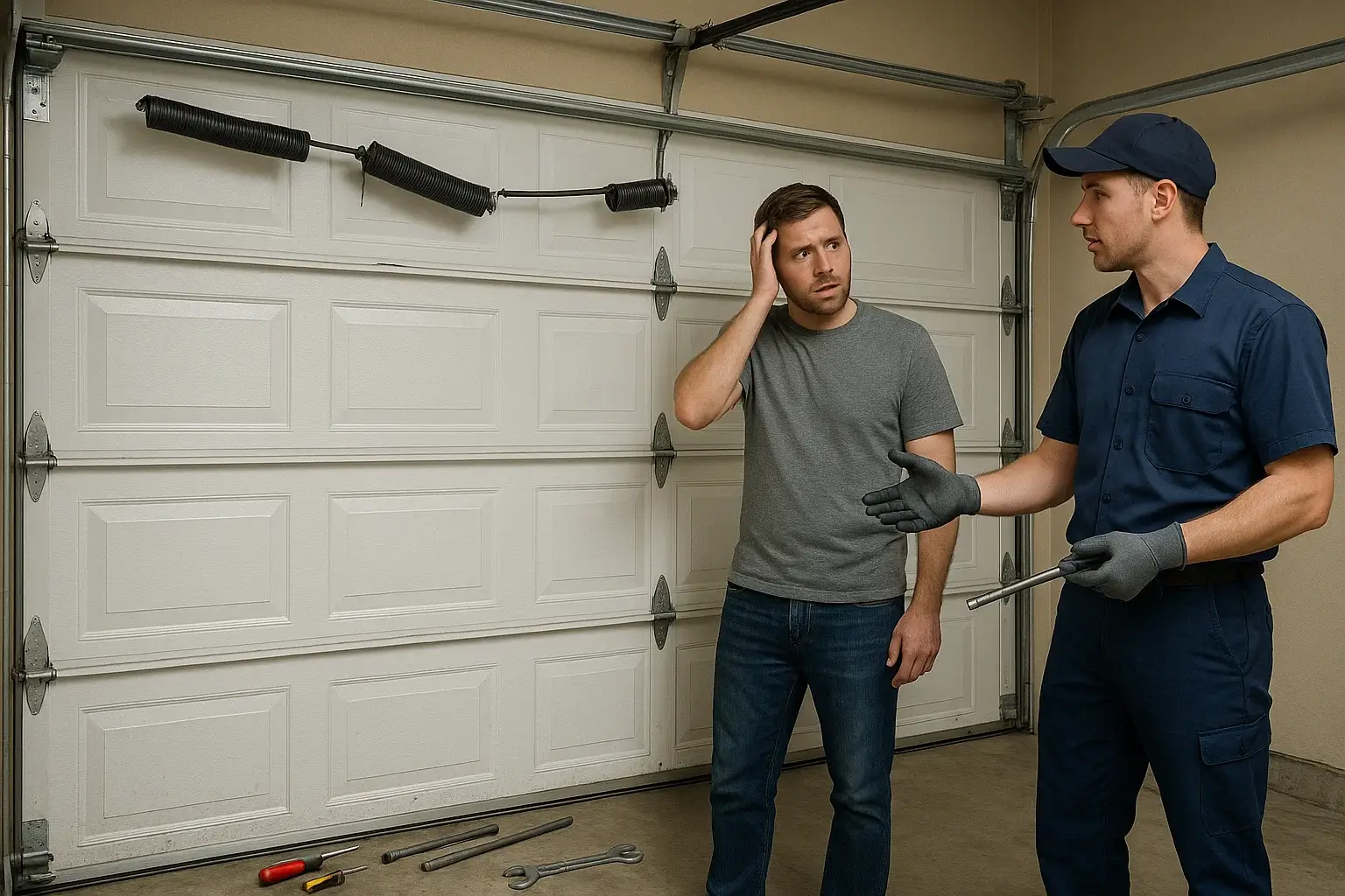 Danger of DIY broken garage door spring repair in Westland MI