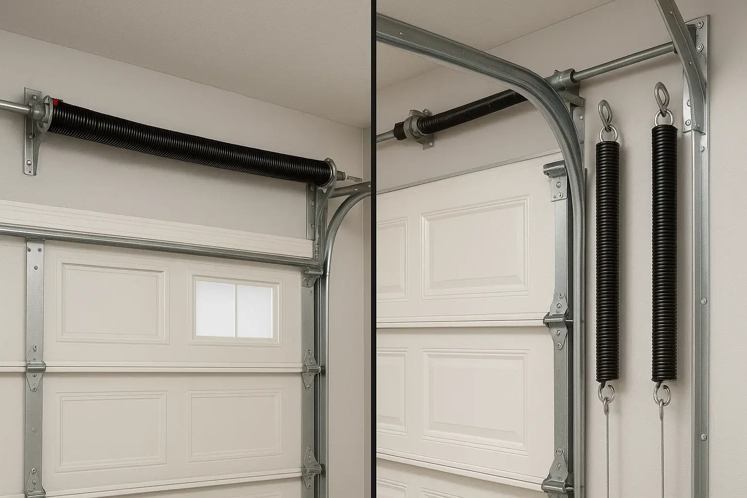 Illustration showing difference between torsion and extension garage door springs