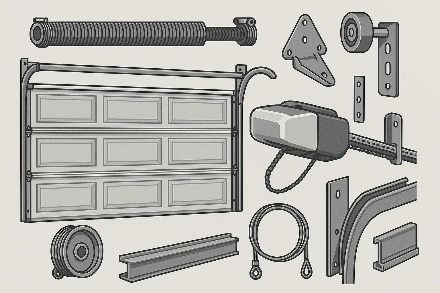 Garage Door Parts in Pontiac MI  with technicians fitting new sectional door at residential home