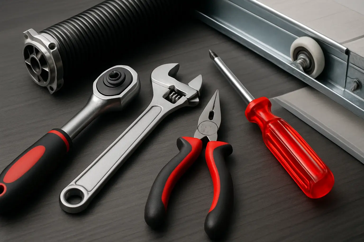 Tools Used to Repair Garage Door  in  Royal Oak  MI   with technicians fitting new sectional door at residential home