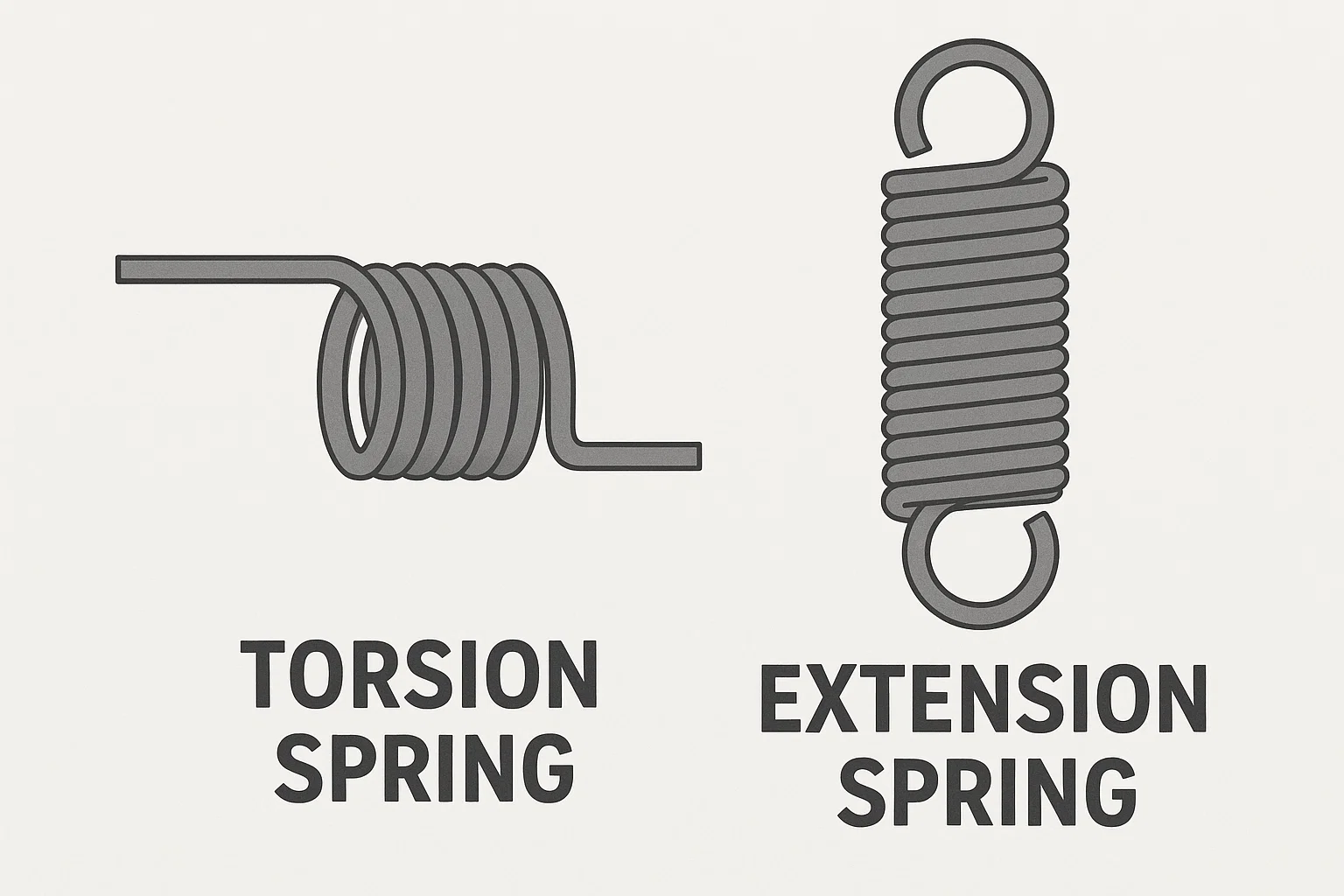 Close-up comparison of torsion and extension garage door springs in Grand Rapids MI, showing how each balances the door’s weight.