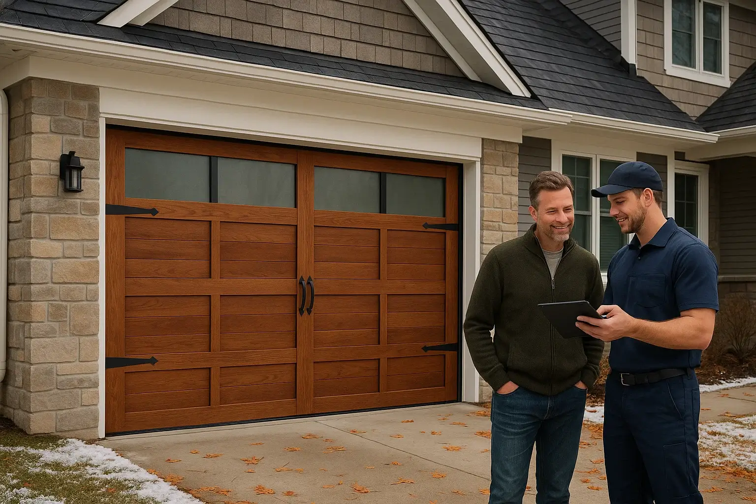 Custom garage door designed and installed by Garage Door of Westland MI, combining style, durability, and energy efficiency.