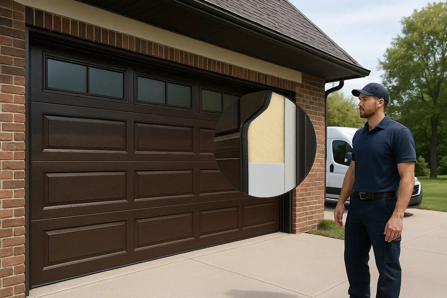 Insulated custom garage door installed by Garage Door of Westland MI for year-round energy efficiency and comfort.