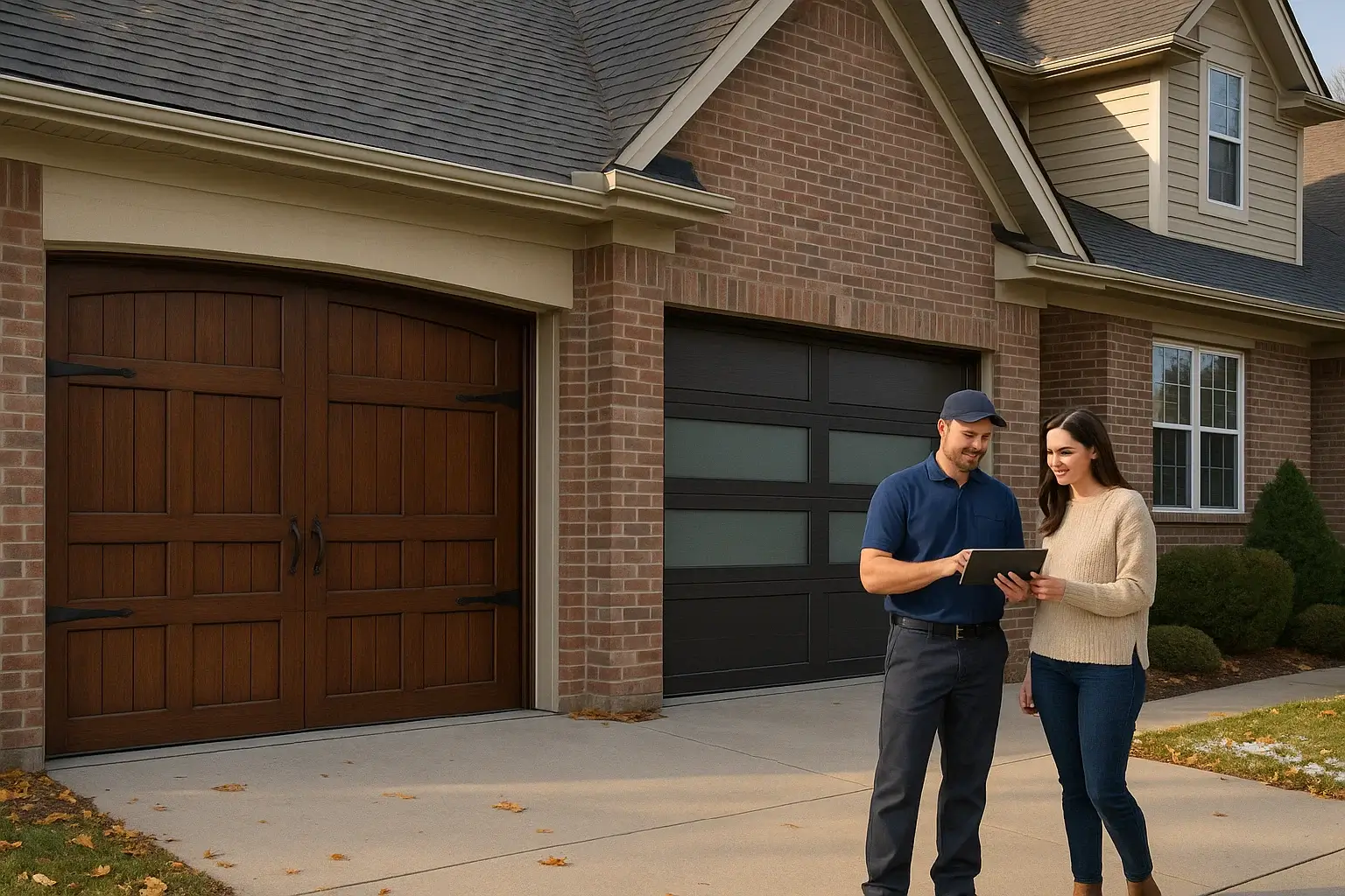 Residential custom garage doors installed by Garage Door of Westland MI, combining elegance, modern design, and durability.