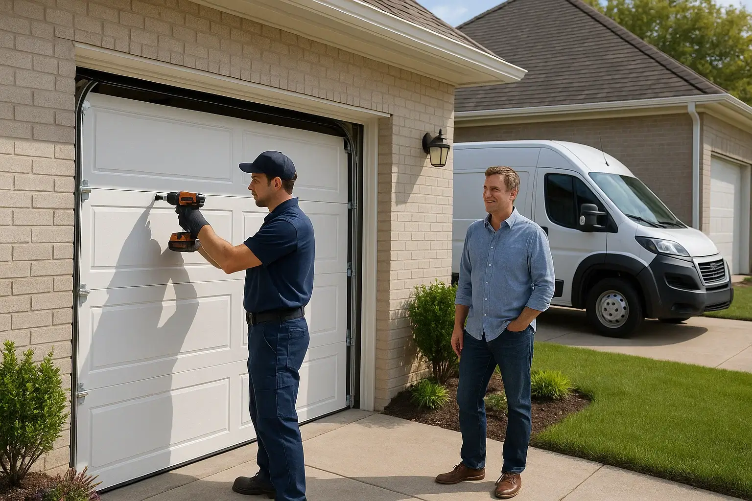 commercial garage door  at Garage Door of  Southfield  MI    by skilled technician adjusting panels
