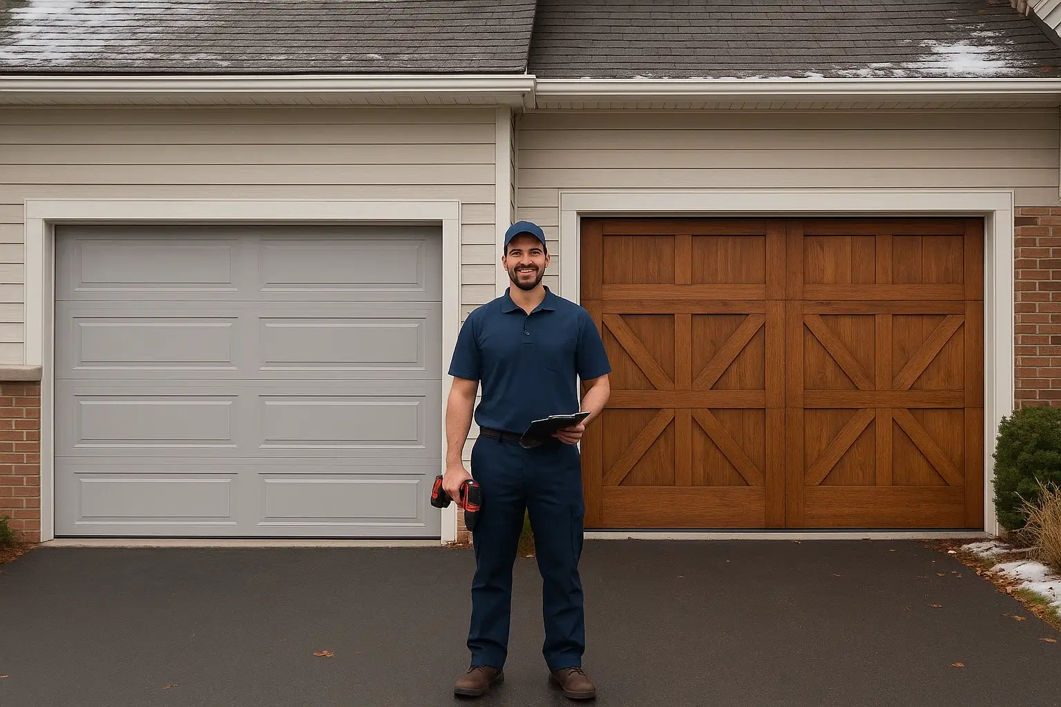 Steel and wood garage door options installed by Garage Door of Westland MI, combining strength and elegance.