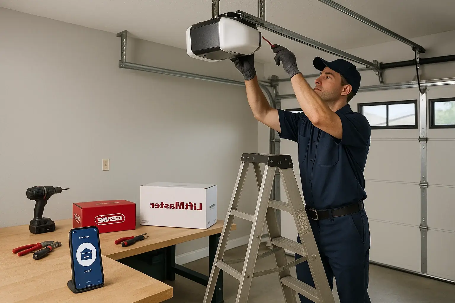 Technician performing secure garage door repair in Plymouth MI, reinforcing home safety and ensuring reliable, smooth, and energy-efficient door performance.