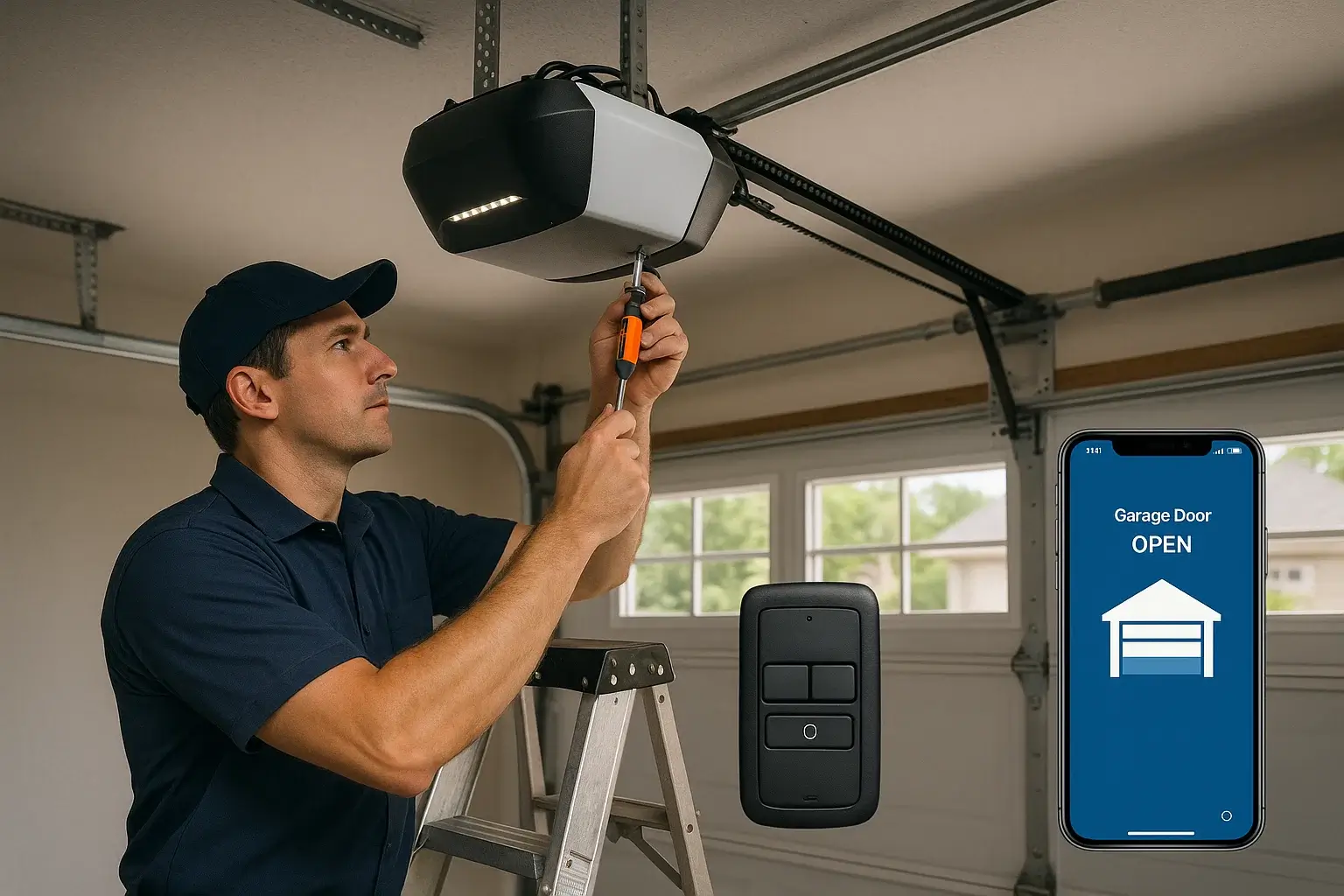Energy efficient smart garage door opener installation in Michigan home