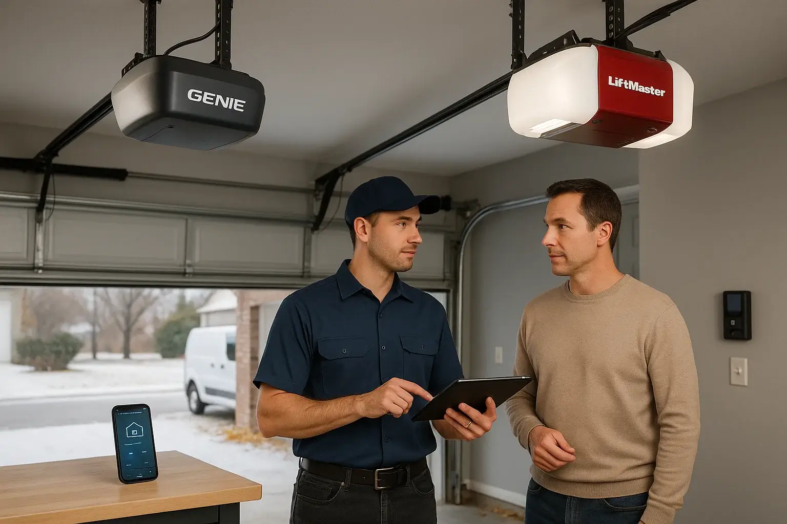 Genie vs LiftMaster garage door openers compared by Garage Door of Westland MI with expert installation service.